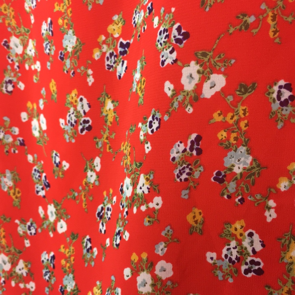 Pleione Red Floral Tie Front Flutter Blouse Shirt - Picture 11 of 12
